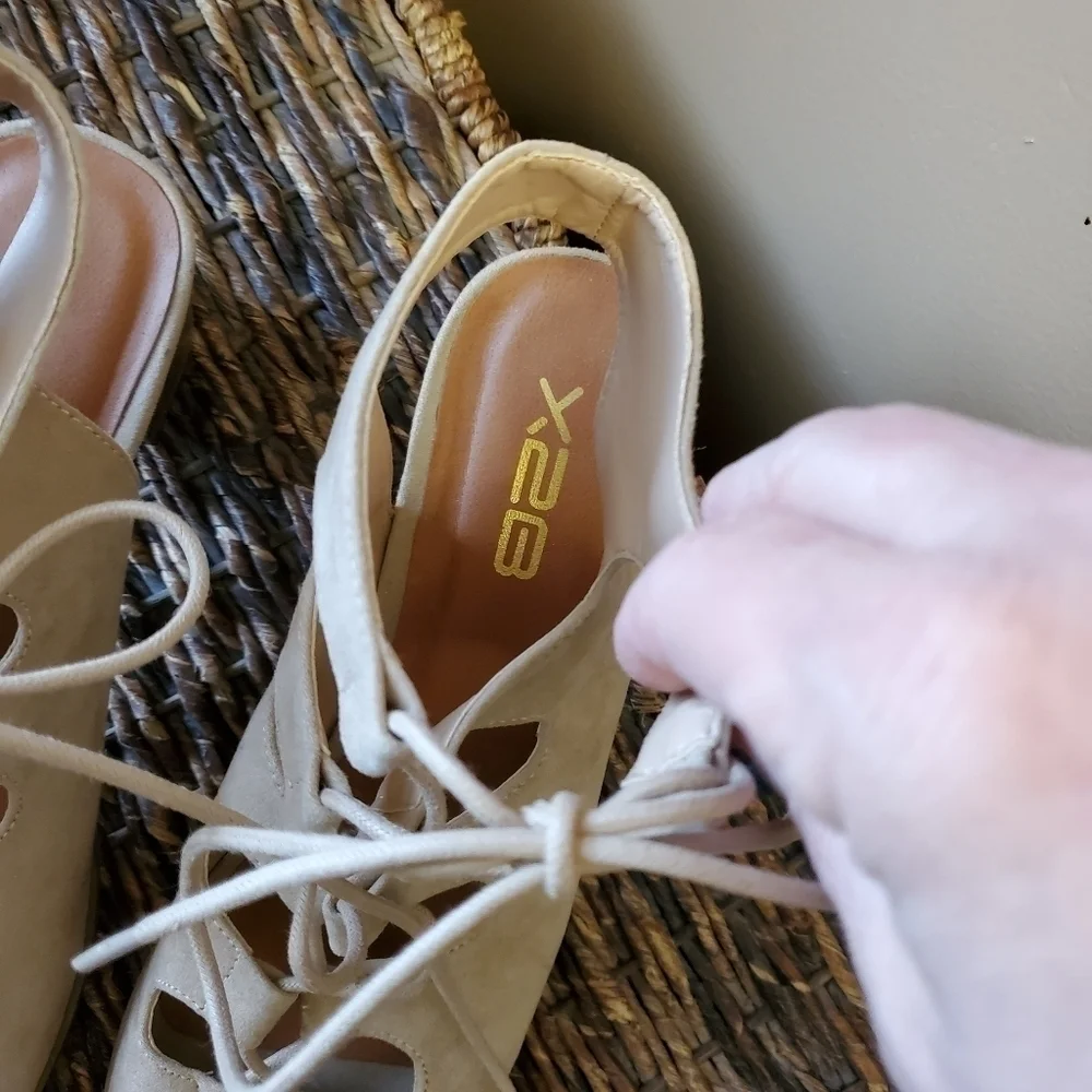X2B tan suede heeled sandals - 8.5
